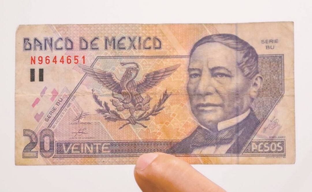 En el billete de 20 pesos se aprecia el águila junto a Juárez. Foto: ESPECIAL
