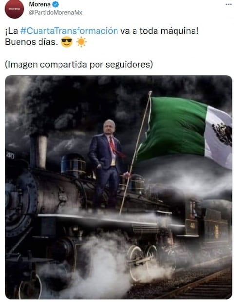 Morena difunde imagen de AMLO “a toda máquina” con la 4T… con mucho humo y la elimina
