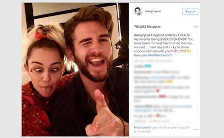 Miley Cyrus felicita a Liam Hemsworth con romántico mensaje