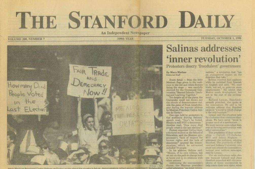 Claudia Sheinbaum compartió la imagen de un periódico, fechado en 1991, cuando protestó contra Carlos Salinas de Gortari en EU