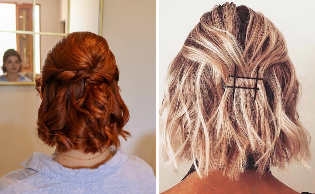 Media coleta en cabello corto. Foto: Instagram @olhaquedicaoficial, @jaz.hairstylist