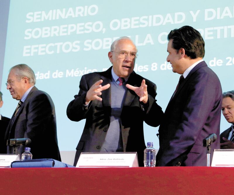 José Ángel Gurría (centro), secretario general de la OCDE, comentó que México tiene una de las tasas más altas de obesidad de la organización, por lo que propuso el subsidio de alimentos como frutas y verduras. CARLOS MEJÍA. EL UNIVERSAL