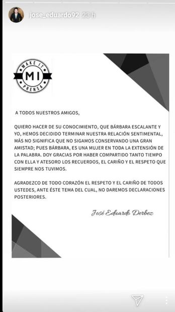 José Eduardo Derbez y Bárbara Escalante terminan su noviazgo