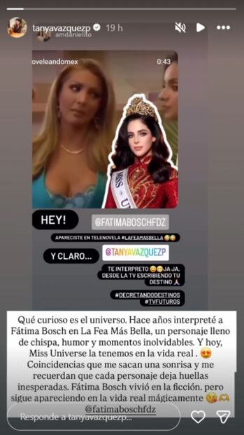 La actriz Tanya Vázquez agradeció a los fans por su apoyo al persona de Fátima Bosch. Foto: @tanyavazquezp (Captura de pantalla)