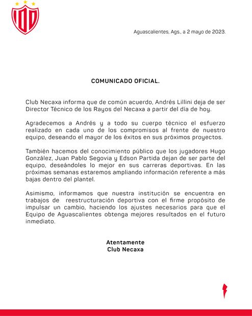 Comunicado del Necaxa - Foto: @ClubNecaxa