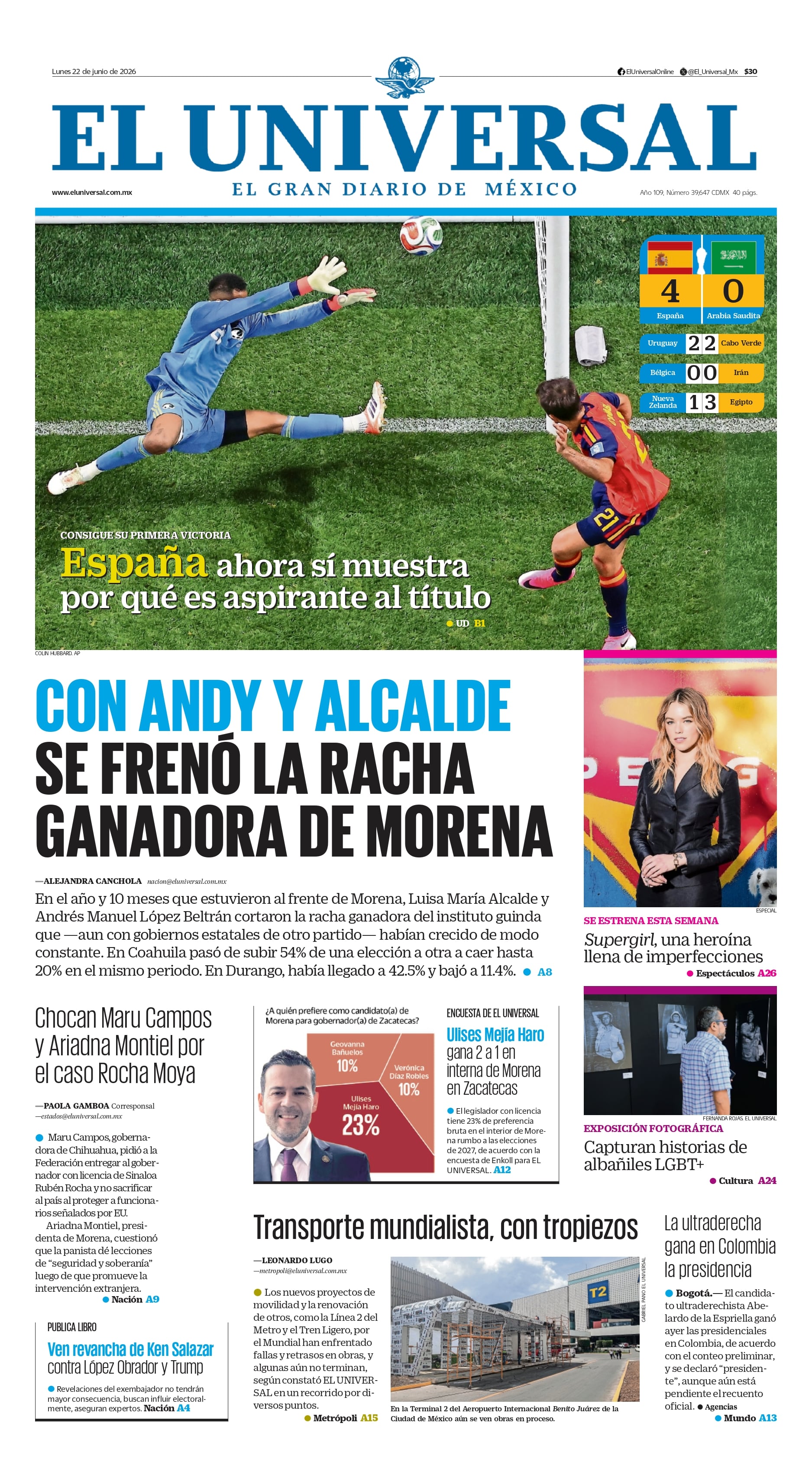 Portada impresa del 22 de junio