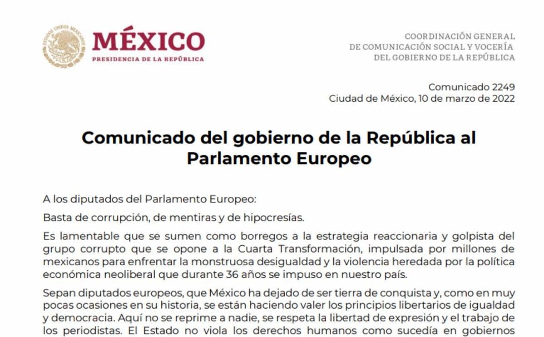 Presidencia de México revira a Parlamento Europeo: "No olviden que ya no somos colonia de nadie"