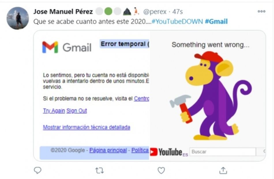 Google, YouTube y Gmail se caen