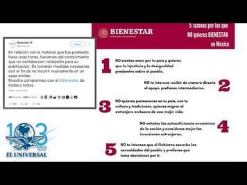 Secretaría de Bienestar sube polémico "tuit" y luego lo borra; aclara que fue un error