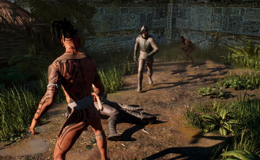 En el RPG de acción y supervivencia en tercera persona Ecumene Aztec, juegas como un azteca que intenta resistir el asalto de los conquistadores españoles. Foto: Twitter. @3DJuegosLATAM