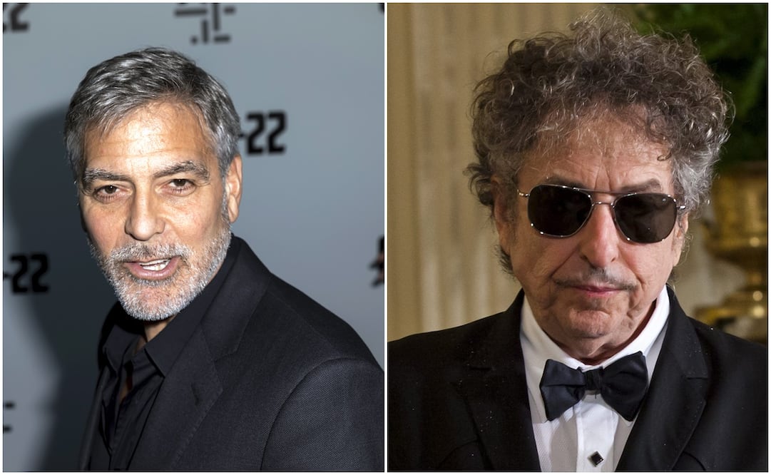 George Clooney y Bob Dylan.  Fotos: AP y Archivo
