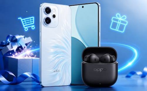 Amazon México rebaja OPPO Reno14F 5G Azul en menos de 8 mil pesos; contiene audífonos inalámbricos de regalo