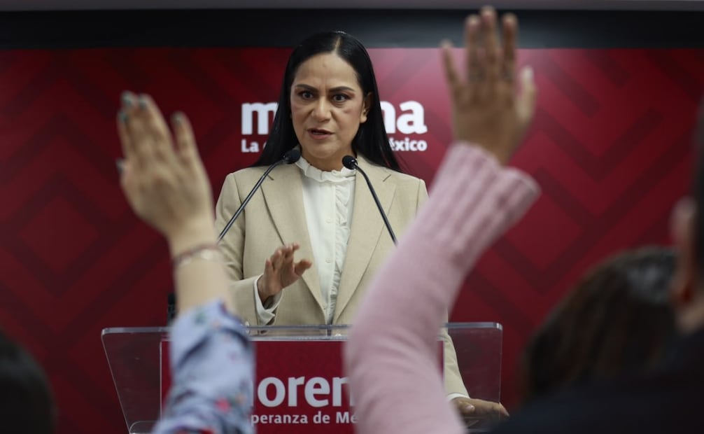 La presidenta nacional de Morena, Ariadna Montiel Reyes, en conferencia de prensa del 21 de julio de 2026. Foto: Diego Simón Sánchez/ EL UNIVERSAL