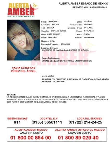 Activan Alerta Amber para hallar a Nadia, de 17 años