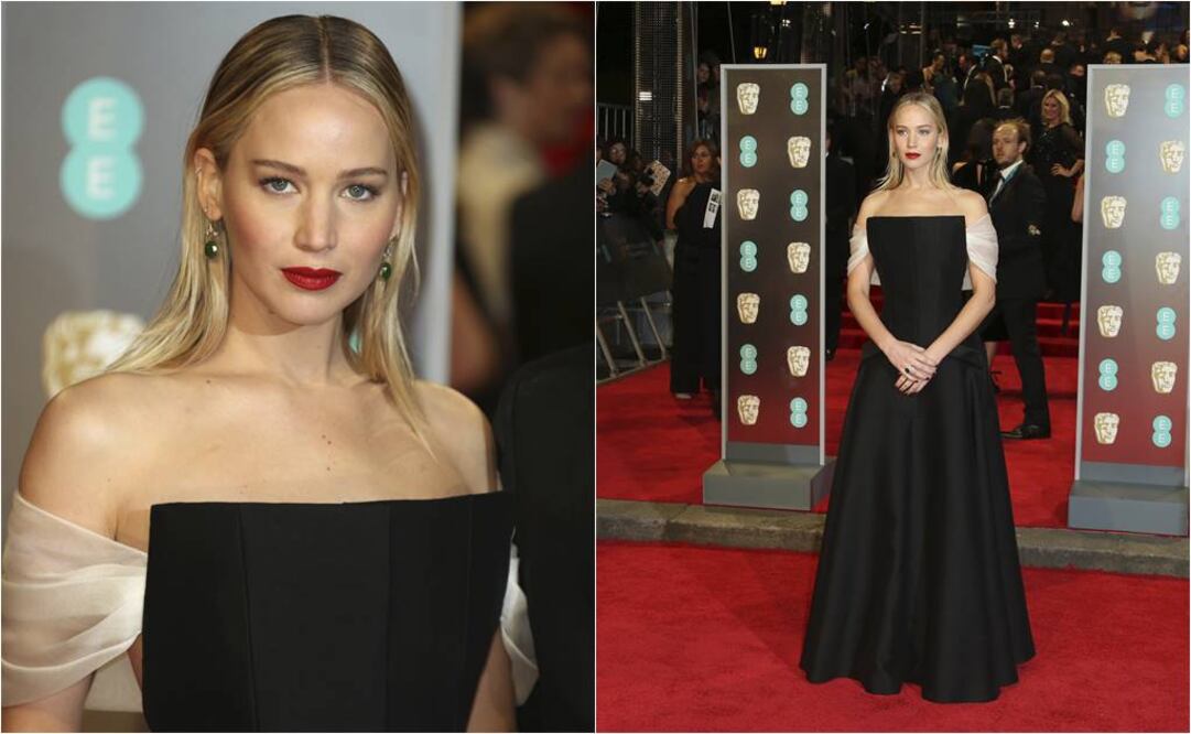 Jennifer Lawrence lució así a su paso por la alfombra roja de los premios Bafta, entregados por la Academia Británica de Cine. Su vestido es de Christian Dior  FOTO: AP