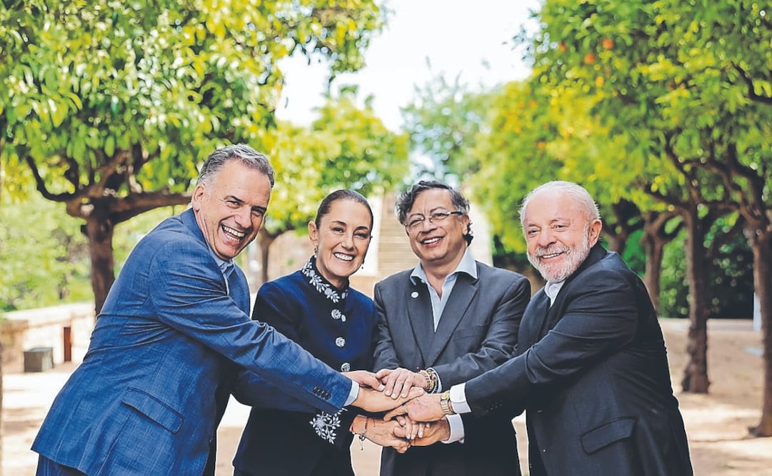 Sheinbaum se reunió con los presidentes de Uruguay, Yamandú Orsi; de Colombia, Gustavo Petro, y de Brasil, Lula da Silva. Foto: Especial