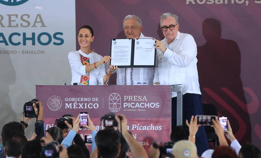 Inauguración del distrito de fuego y la presa picachos encabezada por presidente de México, Andrés Manuel López Obrador acompañado de la presidenta electa , Claudia Sheinbaum y el gobernador Rubén Rocha Moya. Foto: Fernanda Rojas/ EL UNIVERSAL