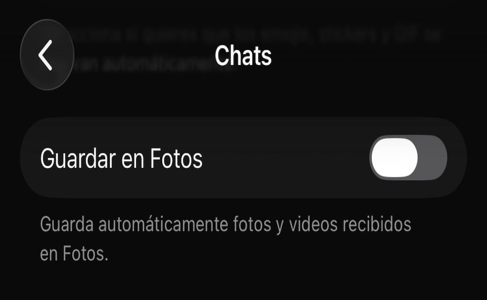 Si desactivas esta función, las fotos y vídeos de tus chats no aparecerán en tu galería. Foto: Captura de pantalla