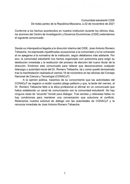“Un insulto que una autoridad impuesta nos acuse de manipulables y miopes”: estudiantes del CIDE 