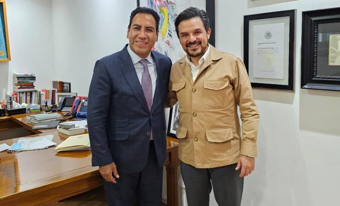 Titular del IMSS, Zoé Robledo, con el coordinador de Morena en el Senado, Eduardo Ramírez. Foto: Twitter @ramirezlalo_