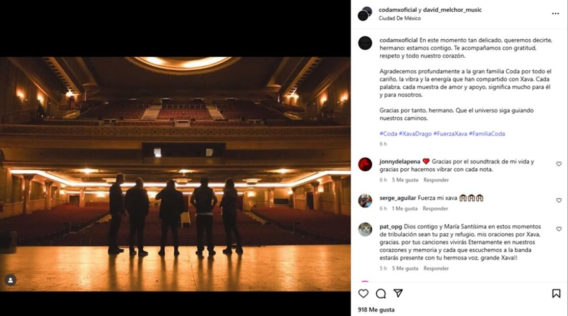 Con este mensaje, la banda expresó su total apoyo al vocalista. Foto: Instagram.