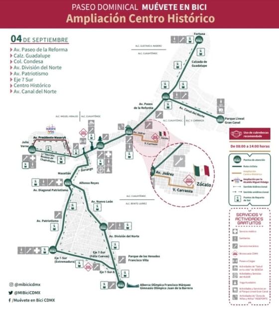 Habilitan nuevo tramo de “Muévete en Bici”; será de avenida Juárez al Zócalo capitalino