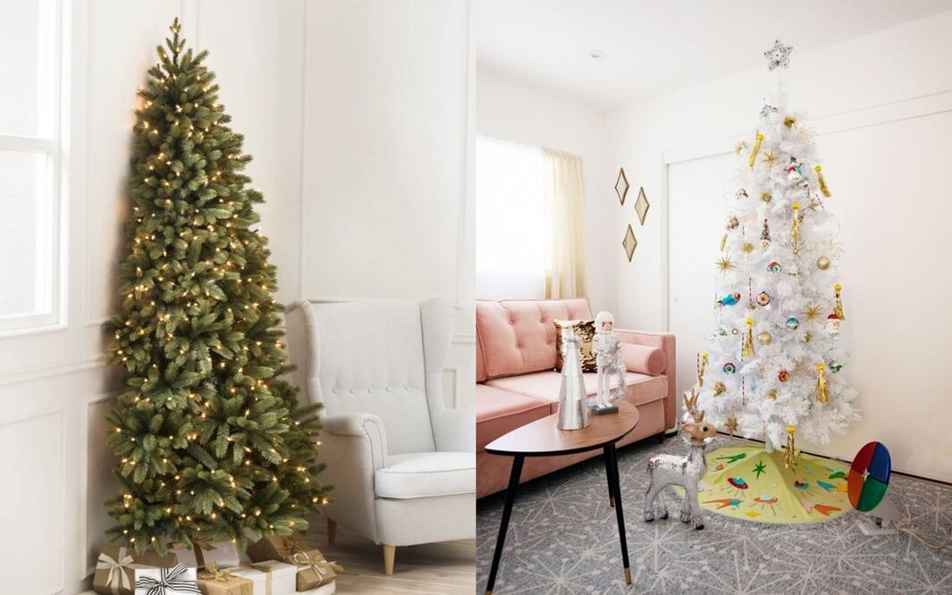 ¿Te imaginas sólo tener que decorar la mitad de un árbol navideño? / Foto: Hammacher Schelemmer,  Balsam Hill