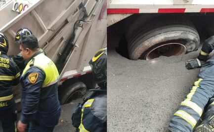 ¡Se abre otro socavón! Camión recolector de basura cae en hoyo cuando circulaba en calles de alcaldía Cuauhtémoc