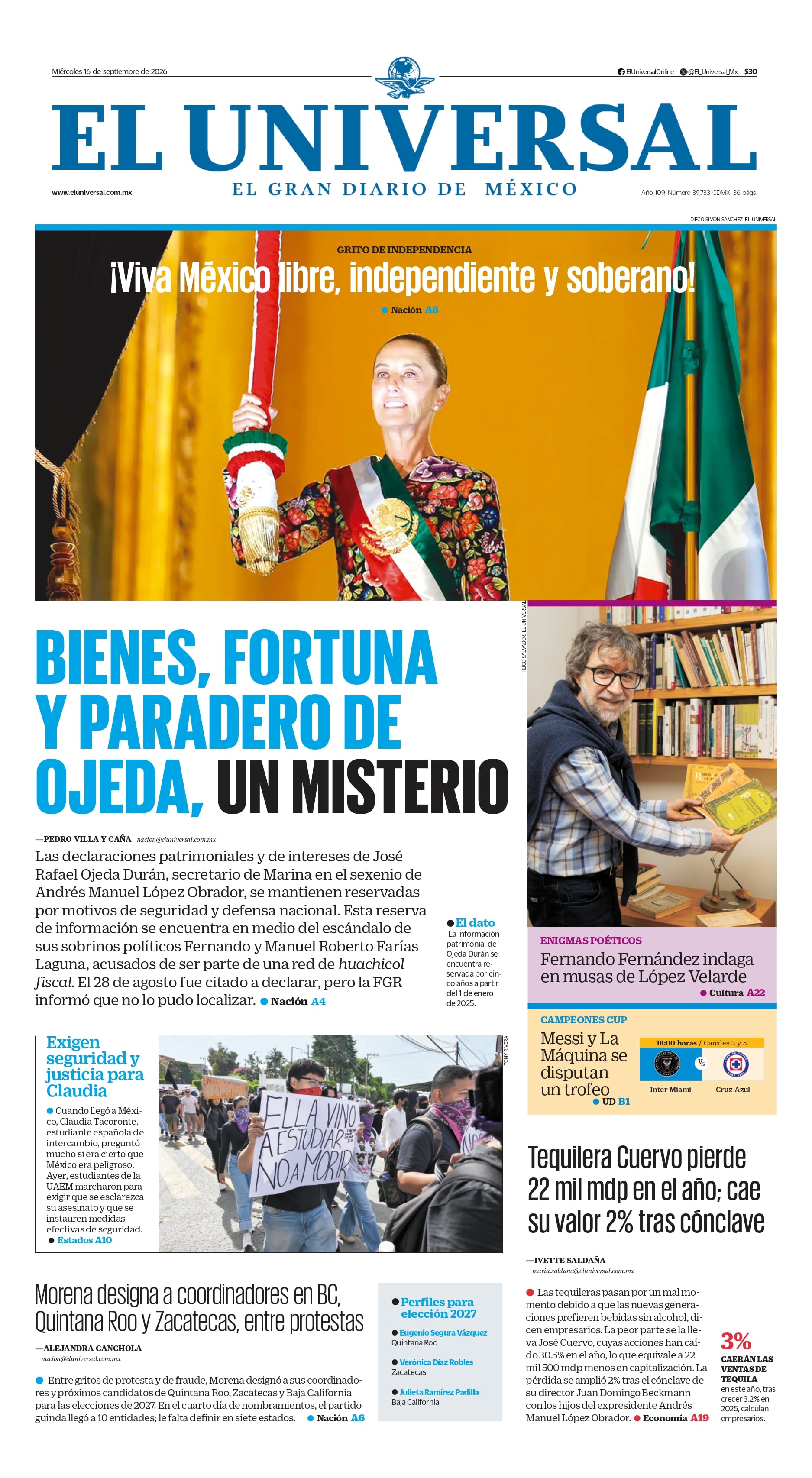 Portada impresa 16 de septiembre