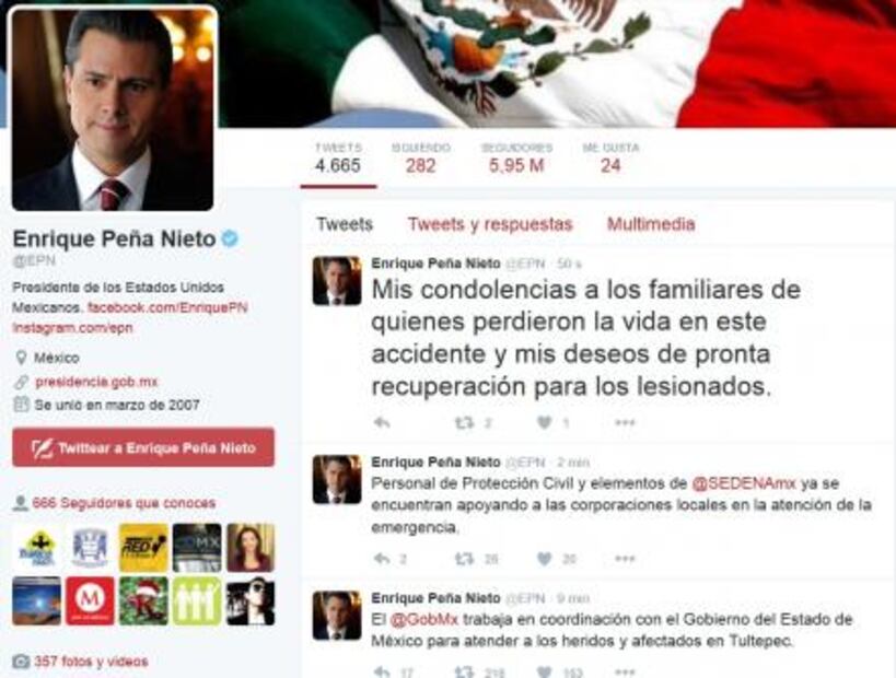 Peña Nieto expresa condolencias por los fallecidos en Tultepec
