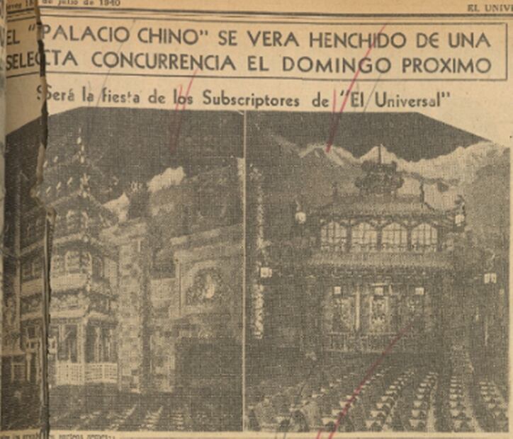 En el Palacio Chino se celebraron eventos para los suscriptores de EL UNIVERSAL. En la imagen se observan las majestuosas pagodas (templos de las deidades en algunos pueblos de Oriente) que se encontraban a un costado de las butacas. Hemeroteca EL UNIVERSAL.