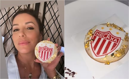 Eva Longoria festeja el Centenario del Necaxa con pastel conmemorativo