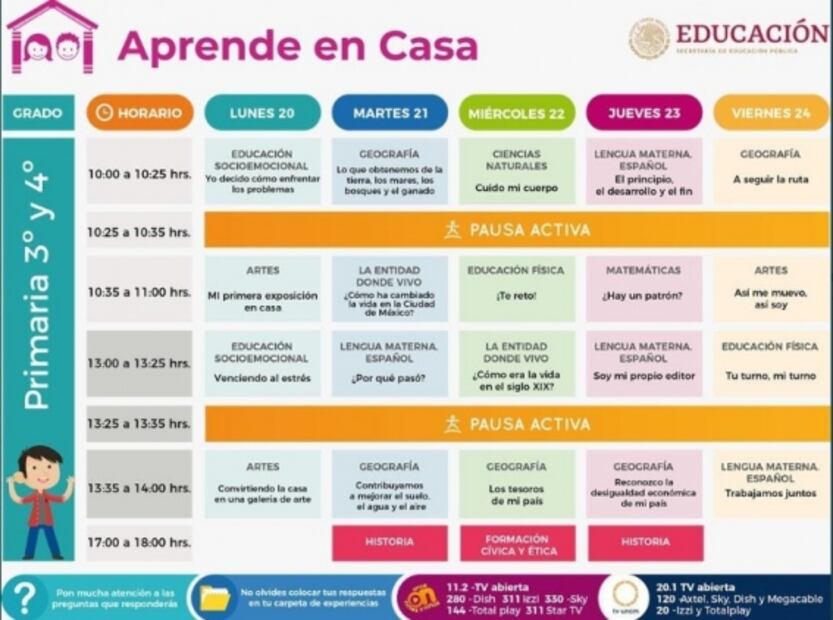 Estos son los horarios de las clases virtuales de la SEP para kínder, primaria y secundaria
