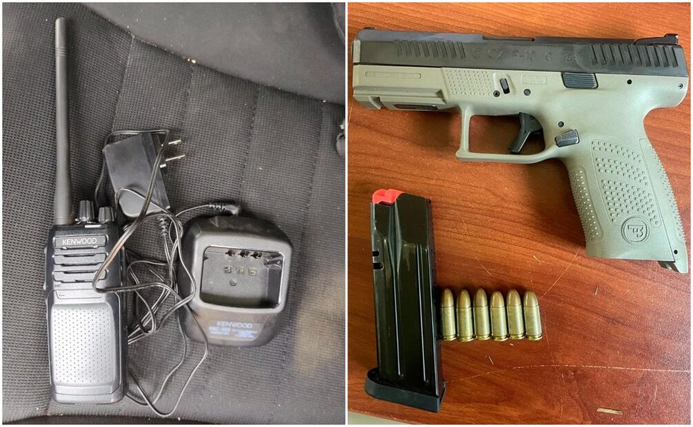 Se localizaron un arma de fuego y un radio portátil de onda corta de la marca Kenwood. Foto: Especial