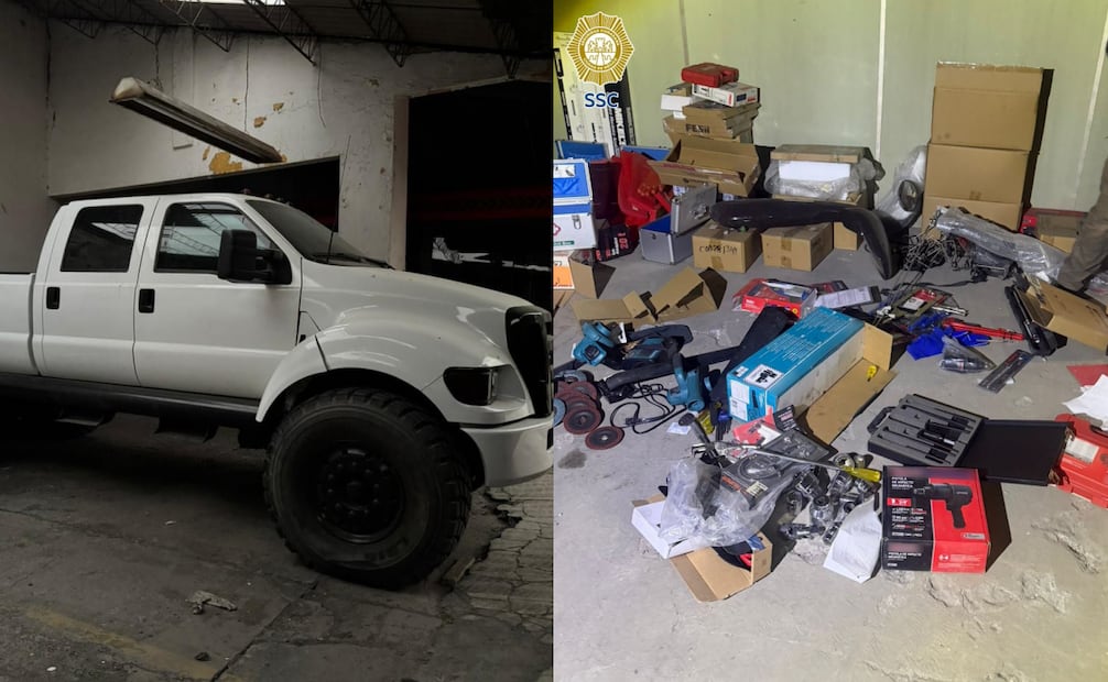 Detienen a dos tras cateo en predio de Azcapotzalco; aseguran vehículos con blindaje artesanal.
Foto: Especial.