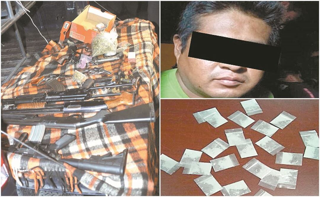 Además de los detenidos, fueron asegurados armas y cartuchos de diferentes calibres, así como envoltorios que contenían droga y dinero. FOTOS: ESPECIAL