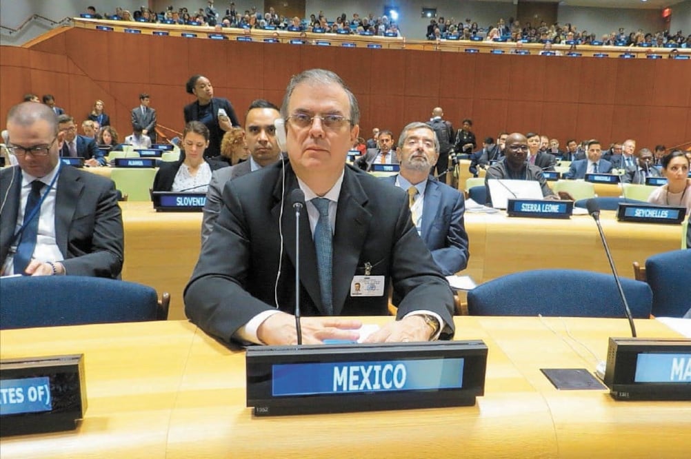 El canciller Marcelo Ebrard, ayer en la a reunión de alto nivel sobre el financiamiento para el desarrollo, en la sesión de la ONU en Nueva York. Foto/TOMADA DE TWITTER