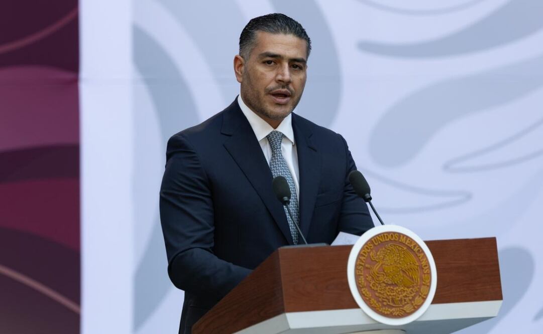 El secretario de Seguridad, Omar García Harfuch, durante la presentación del Plan Michoacán este domingo 9 de noviembre de 2025. Foto: Hugo Salvador/ EL UNIVERSAL