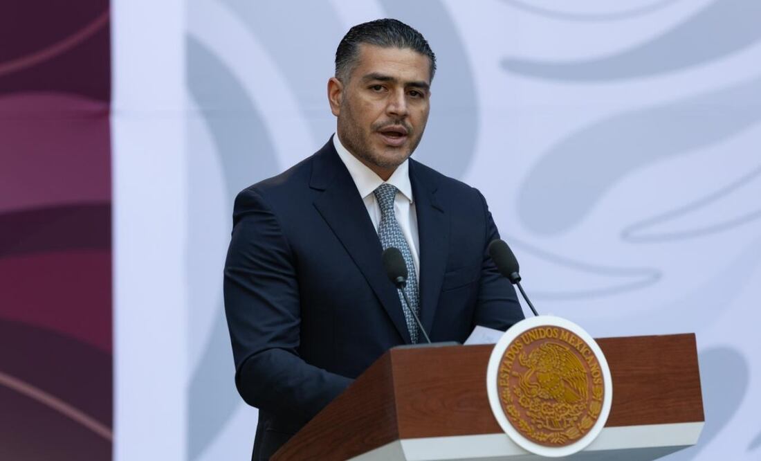 El secretario de Seguridad, Omar García Harfuch, durante la presentación del Plan Michoacán este domingo 9 de noviembre de 2025. Foto: Hugo Salvador/ EL UNIVERSAL