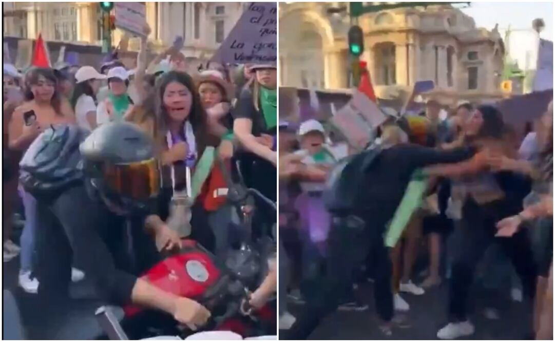 Pelea entre feminista y motociclista. Foto de X