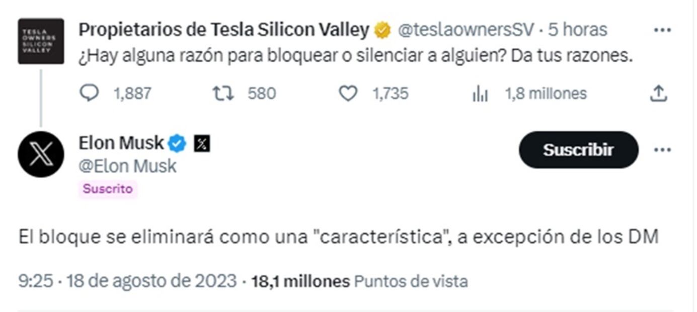 Función bloquear podría desaparecer en "X", y esta es la razón de Elon Musk. Foto: Captura de pantalla de Twitter @teslaownersSV