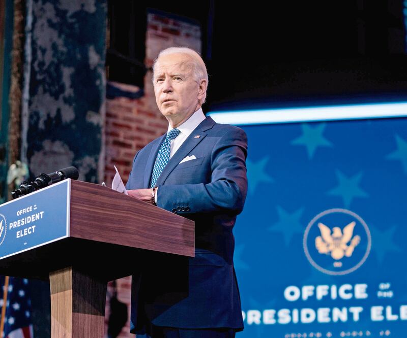 El presidente electo, Joe Biden, ayer durante una conferencia de prensa en Wilmington, Delaware. ALEX EDELMAN. AFP