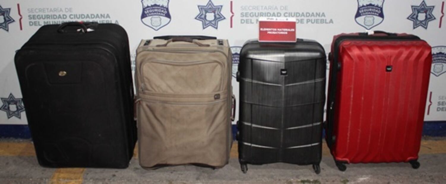 Aseguran 100 kilos de marihuana dentro de maletas en Puebla