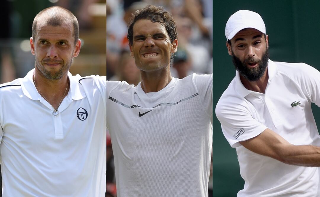 Gilles Müller, Rafael Nadal y Benoit Paire. (ESPECIAL)