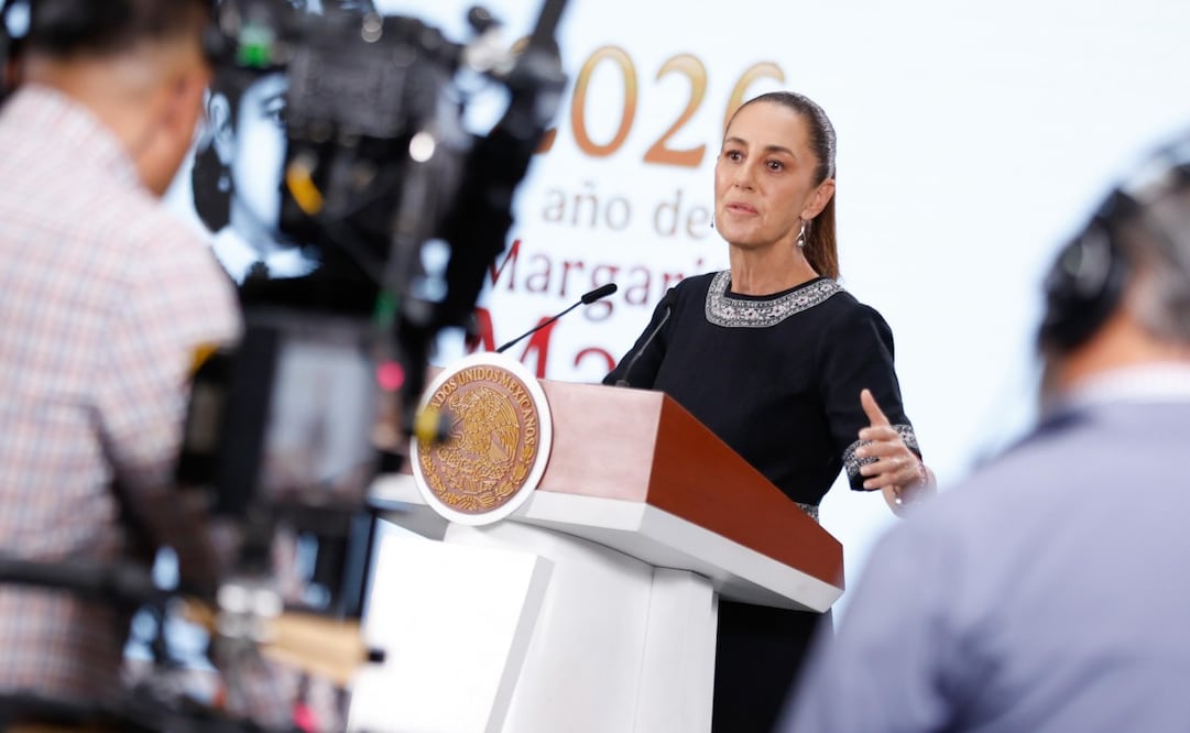 La presidenta Claudia Sheinbaum durante la “Mañanera del Pueblo” en Palacio Nacional este 7 de mayo de 2026. Foto: Diego Simón Sánchez/ EL UNIVERSAL