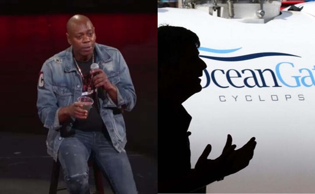 El comediante estadounidense Dave Chappelle y una fotografía de Titán, el submarino que implosionó al intentar ver los restos del Titanic . Foto: Instagram oficial del comediante y
stocktonrushtitan.