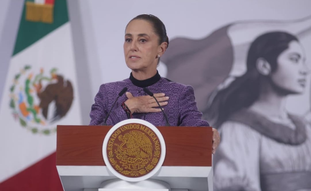 La presidenta Claudia Sheinbaum durante la mañanera del martes 20 de enero de 2026 en Palacio Nacional. Foto: Carlos Mejía/ EL UNIVERSAL