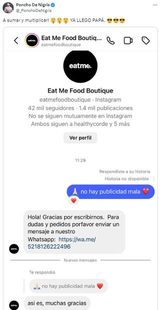 Poncho De Nigris se pone en contacto con pastelería vecina.
