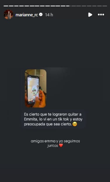 Historia de Instagram de Marianne Gonzaga. Foto: Instagram Marianne Gonzaga