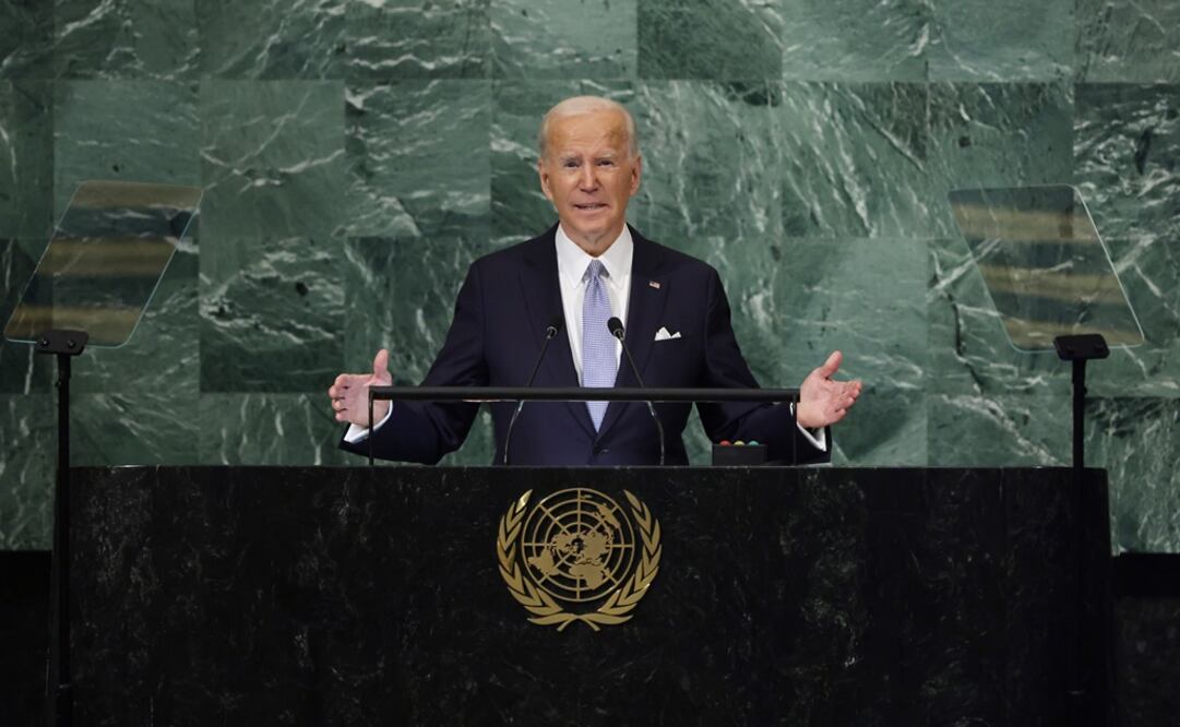 El presidente Joseph Biden durante el 77 Debate General dentro del Salón de la Asamblea General en la Sede de las Naciones Unidas. Foto: EFE